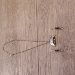Olive Branch Workmanship crescent beaded necklace and earrings